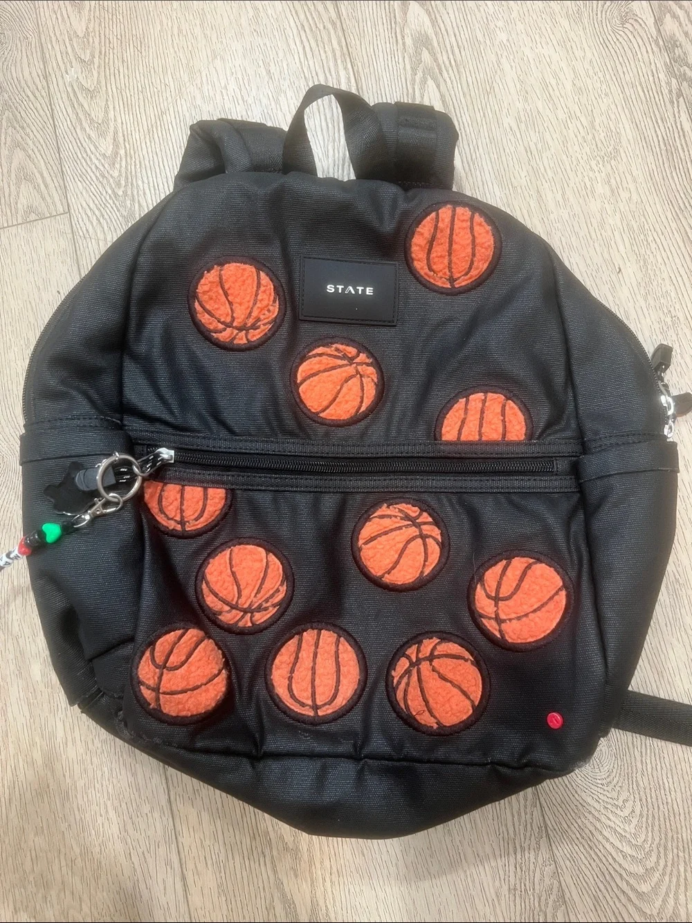 STATE Black Kids Backpack with Orange Basketball Patches